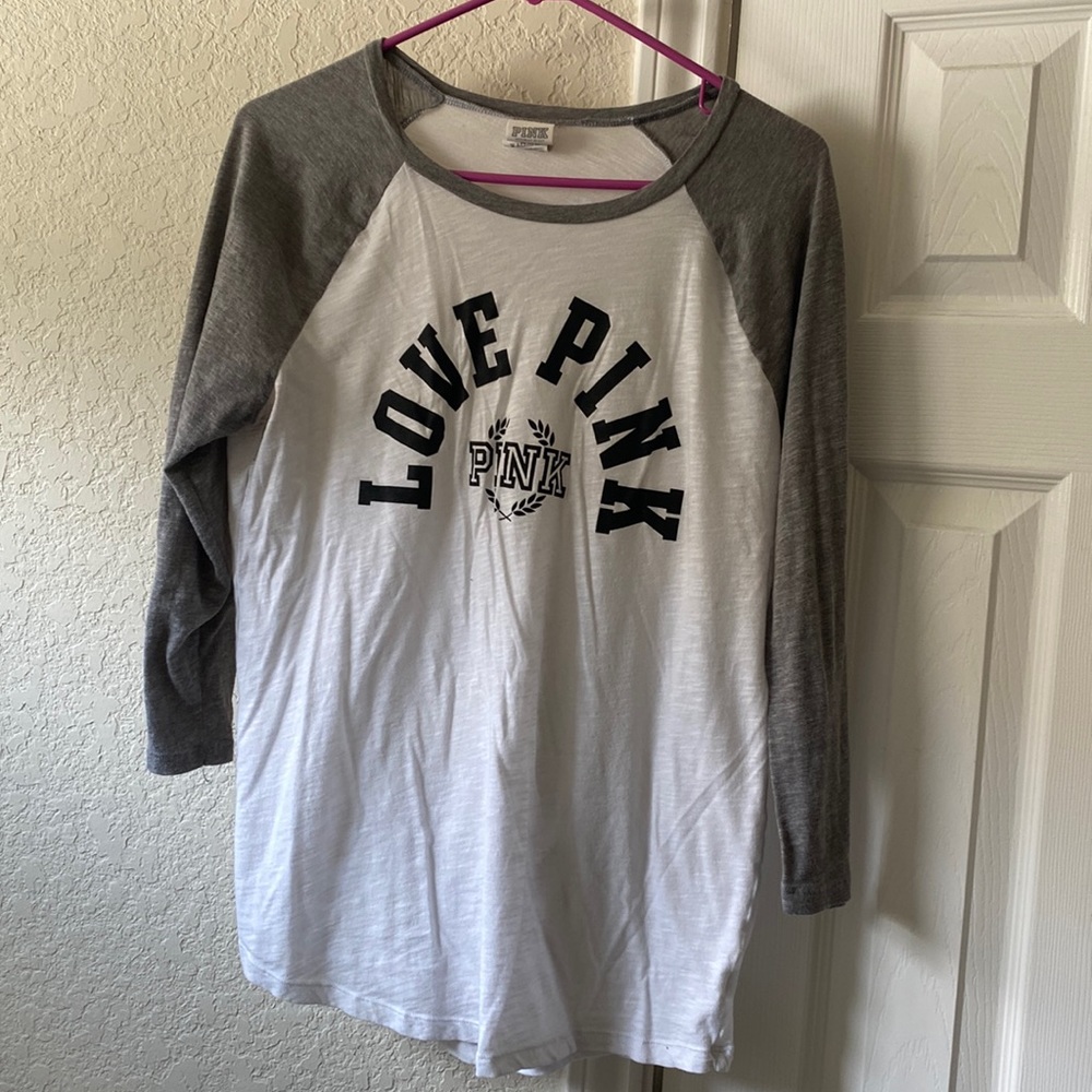 PINK Baseball Tee Gray L